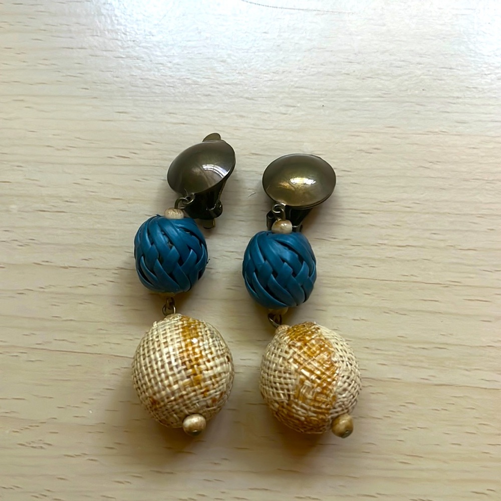 Chicos Blue Beaded Clip On Earrings